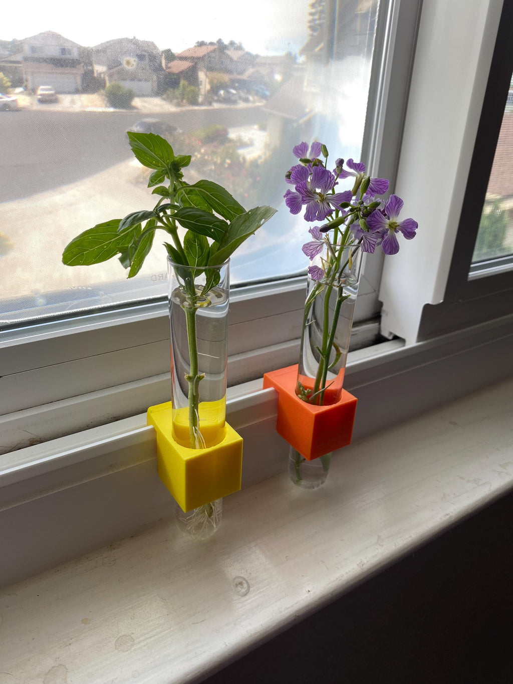 Plant Propagation Micro Vase for window sill - SET OF THREE - clips to modern vinyl windows - test tube for herbs flowers garden gifts